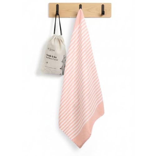 Image of Mush Grab & Go Bamboo Travel Towel | 100% Bamboo Bath Towel for Beach, Hiking & Gym Towel for Men Workout | Compact Towels with Travel Bag | 60x120 cms, 250GSM Quick Dry & Featherlight | Peach