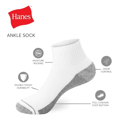 Image of Hanes Men's Crew Socks Pack, 8 Pairs, Max Cushion Moisture-wicking Ankle Socks for Men, Cushioned Ankle Length