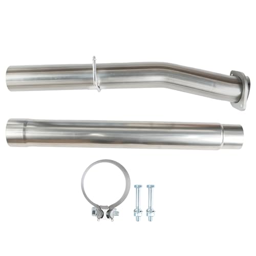 SleYuYir Stainless Steel Resonator Pipe Muffler Exhaust System Kit compatible with Ford Super Duty F250 F350 6.4L 2008-2010, 4 Inch, with Gaskets and Clamps