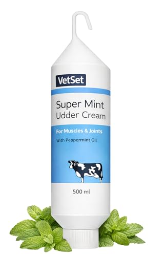 VetSet SuperMint | Udder Mint Cream with 35% Japanese Peppermint Oil Cooling Liniment for Muscles & Joints | Strong Mint Cooling for Cows Horses & Livestock | Milk-Safe Antibiotic-Free 500ml