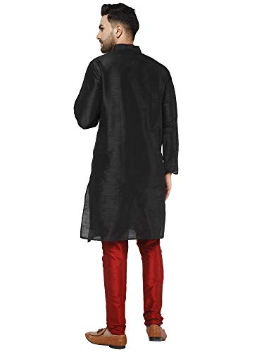 Image of SKAVIJ Men's Art Silk Self Design Kurta Pajama Mandarin Collar 2-Piece Ethnic Festive Dress