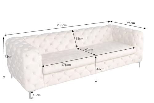 Riess Ambiente Samt Sofa MODERN BAROCK - 235cm - Champagner - 3-Sitzer Chesterfield Design 3er Couch Samtsofa Samtcouch Polstersofa – Bild 4