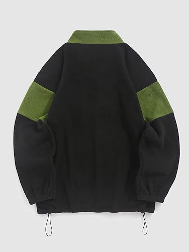 ZAFUL Men's Polar Fleece Sweatshirt BROOKLYN WEST COAST Embroidered Quarter Zip Kangaroo Pocket Color Block Stand Collar Pullover (1-Black, L)2