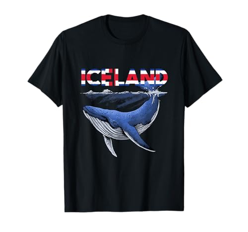 Gráfico Vintage de Ballena Azul con Bandera de Islandia en Letras atrevidas Camiseta