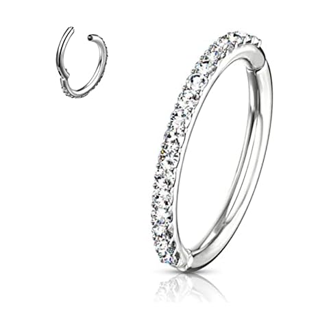 NewkeepsR 16G 10mm 316L Steel Orbital Conch Hoop Hinged Clicker Ring Rounded Clear Crystal Zirconia Cover