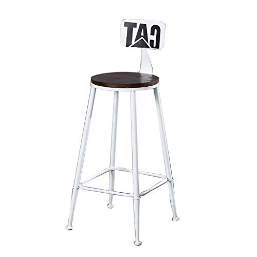 Blanco Taburete de bar de buhardilla de hierro forjado americano Taburete de bar Taburete alto de madera maciza Silla minimalista moderna Silla de taburete alto de cocina Cafetería (Color: blanco)