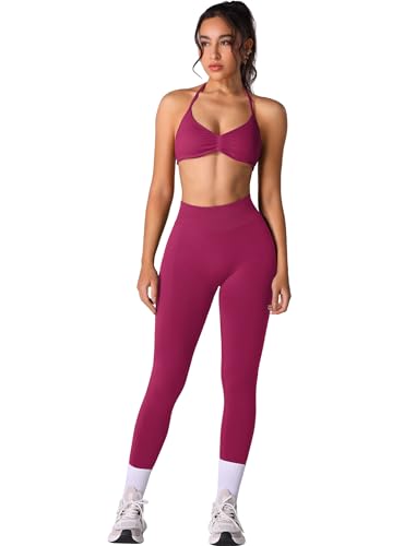 ABOCIW Workout Sets for Women 2 Piece Seamless Halter Sports Bra Scrunch Butt High Waist Leggings Gym Yoga Outfits