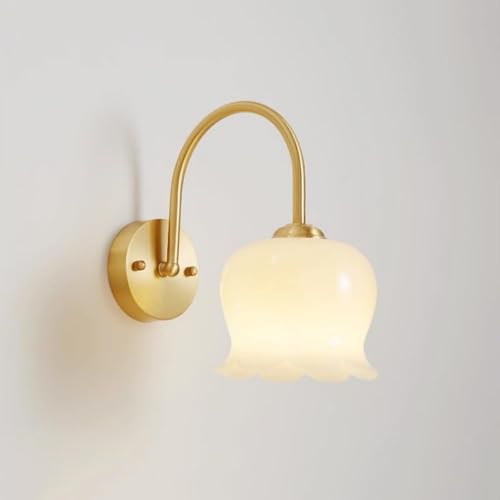 Lámpara de pared decoración cabecera Lámparas montaje en latón cepillado minimalista con pantalla vidrio japonés Hogar Baño Balcón Iluminación Mesita noche lectura,candelabros