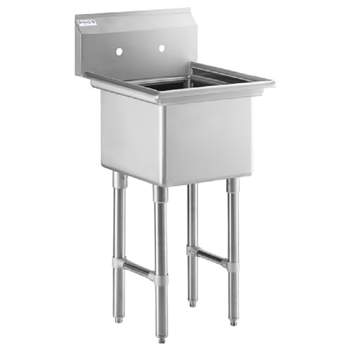 Image of Empura 24 inch Wide Stainless Steel One Compartment Commercial Sink | Prep Utility 18 x 18 Bowl for Restaurant Laundry Garage | 3.5 inch Drain Basket, 9.75 inch Backsplash, 23.5 inchW x 23 inchD x 44.25 inchH, 16 Gauge, NSF