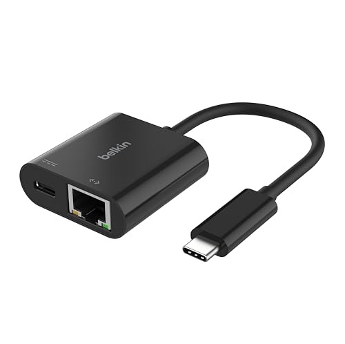 Belkin Connect Adaptador USB C a Ethernet + Carga de 100 W, 1 Puerto Gigabit Ethernet y 1 Puerto USB C, conexión rápida de Internet de [10/100/1000] Mbps, para iPhone 16, 15, Samsung Galaxy S24 y más