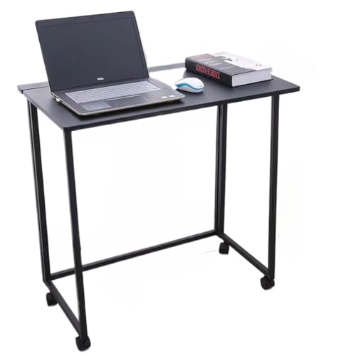 Emuia 折りたたみ式ホームオフィスワークステーション 80cm/90cmサイズ選択式 可動キャスター付き 多機能デスク 省スペース設計 書斎/ベッドサイド兼用(ブラック80 cm+ホイール)