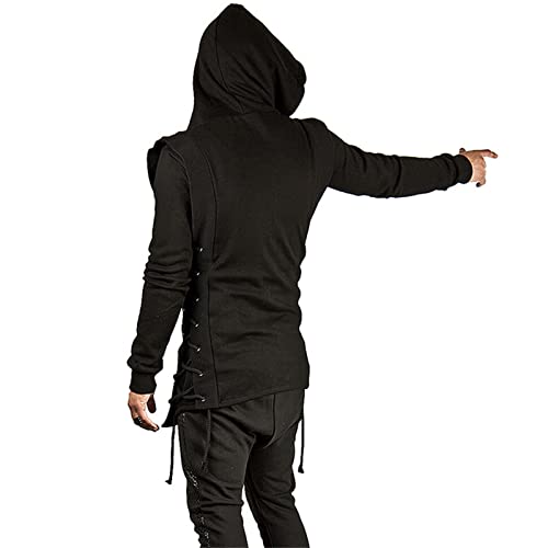 Men's Fashion Long Hooded Outwear Hoody Sweatshirt Teenager Hoodies Coat Slim Fit Longline Cardigan Jacket, Black, XX-Large4