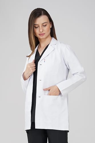 Image of PRAGATI TRENDS Women's Lab Coat Full Sleeves - Polycotton Blend, Button Closure, Long Sleeve, White - Medical, Doctor, Dentist, Hospital Use