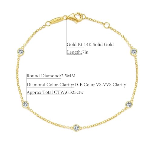 14k Solid Gold Diamond Solitaire Station Bracelets Series,DEF VS~VVS,Lab grown Diamond,No fading, No allergies,Lobster buckle3