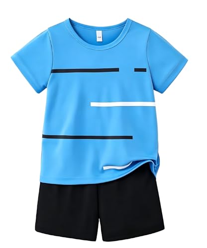 Image of 4-8T Toddler Boys 2-Piece Summer Casual Outfit Striped Print Short Sleeve T-Shirt & Shorts Set