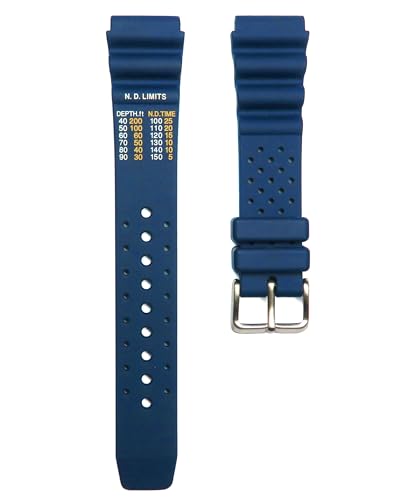 Timewheel 20mm Soft Rubber Watch Band Compatible with Many Citizen Aqualand Promaster Diver Watches (Depth Measurement ND Limit Printed in FEET) (Dark Blue)