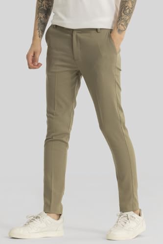 Image of SNITCH Yann Khaki Plain Slim Fit Trousers