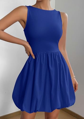 Image of PRETTYGARDEN Summer Dresses for Women 2026 Casual Mini Short Cocktail Dress Sleeveless Tank Crew Neck Bubble Sundress Pockets