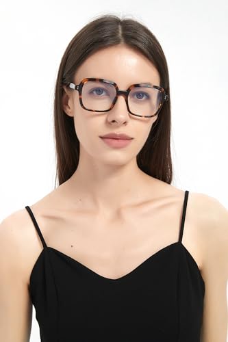 Image of Oversized Blue Light Blocking Glasses for Women and Men, Square Frame Computer Gaming Glasses Anti Glare & UV RF6215