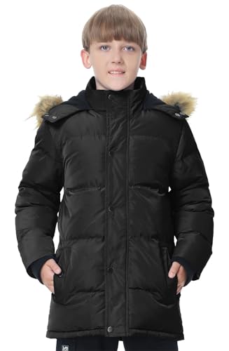 TRATENBY Boy’s Winter Coat Waterproof Windproof Puffer Parka Jacket with Fleece Lined and Detachable Hood