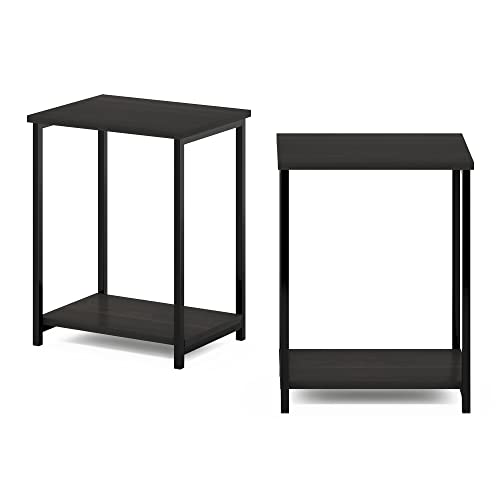 Image of Furinno SIMPLISTIC Side Table Set of 2, 2-Tier Modern Metal Frame End Table with Open Shelf, Night Stand, Bedside Table, Easy Assembly, for Living Room, Bedroom, Espresso
