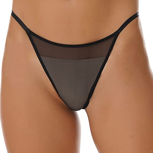 JEATHA String Femme Slip Transparent Maille Résille Ajouré Tanga Thong Chic Ficelle Mini Bikini Triangle Bikini Underwear S-L B Noir M