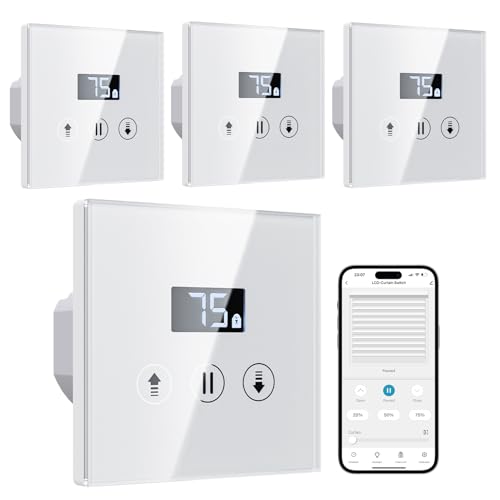 Allevoi 4 Pack Interrupteur Volet Roulant Connecté, Interrupteur Intelligent Tactile Compatible avec Alexa/Google Home, Équipé un Écran LCD en Pourcentage Contôle...