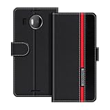 UOGNADGD Lederhülle Kompatibel mit Microsoft Lumia 950 XL Klappbares Portemonnaie-Hülle mit Magnetverschluss Ständer & Kartenfächern stoßfestem Schutz (Schwarz)