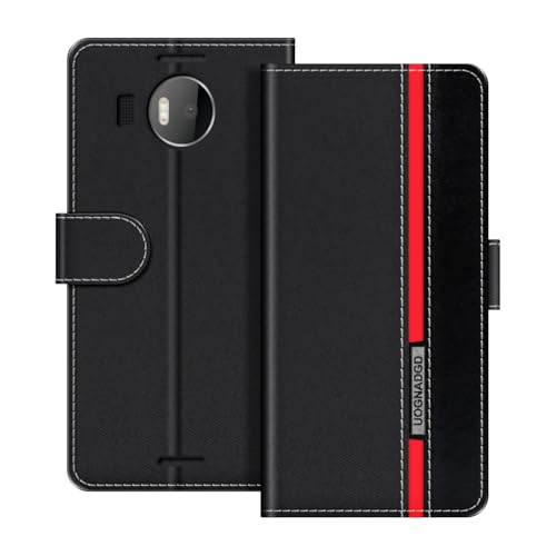 UOGNADGD Lederhülle Kompatibel mit Microsoft Lumia 950 XL Klappbares Portemonnaie-Hülle mit Magnetverschluss Ständer & Kartenfächern stoßfestem Schutz (Schwarz)