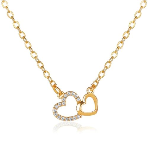 Colliers en forme de coeur exquis en cristal de zircon et chaîne de clavicule couleur or - 6