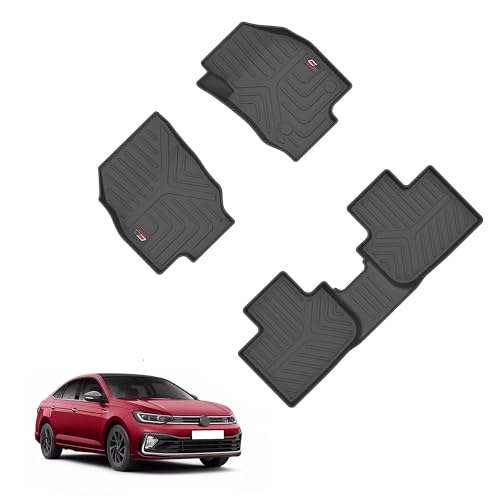 Image of GFX TPV Premium 3D Life Long Car Floor Mats Compatible With Taigun /Kushaq (2021) Onwards And Slavia /Virtus (2022) Onwards Automatic & Manual,Black