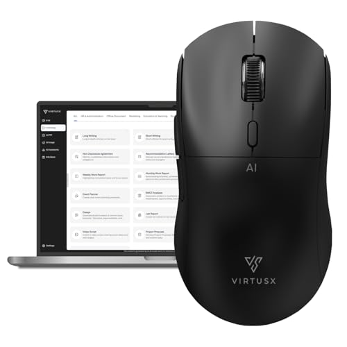 Virtusx AI Mouse, Jethro V1 – AI Voice & Audio Recorder, Note Taking Mouse for Computer & Laptop with Centralized AI Software, AI Writing Tools, Voice Typing, Transcribe, Translate & Summarize
