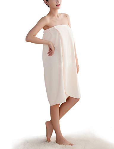 Alicare Womens Spa Wrap Pure Color Cover Up Tower Beach Swimming Spa, Shower, Bath and Gym Towel with Snaps Cream