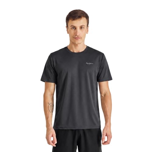 Image of Pepe Jeans Men's Solid Polyester Regular Fit T-Shirt | Lightweight Quick-Dry Athleisure Tee for Sports, Gym & Casual Wear | Moisture-Wicking Fabric | Round Neck | Short Sleeves | Active Comfort
