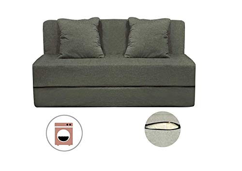 Image of PUM PUM 2-Seater Sofa Cum Bed | EPE Foam Foldable Couch with Velvet Fabric & Washable Cover | Convertible Sofa Bed for Home, Living Room & Office Guests | 3 x 6 Ft (Grey)