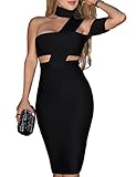 UONBOX Women's Halter Sexy Cut Out Bustline Midi Clubwear Bodycon Bandage Dress Black S