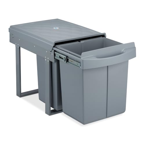 Relaxdays Pattumiera Estraibile, 3 Bidoni Raccolta Differenziata Sottolavello, 20 L, 2X 10 L, 41,3x34x51,8 cm, Grigio