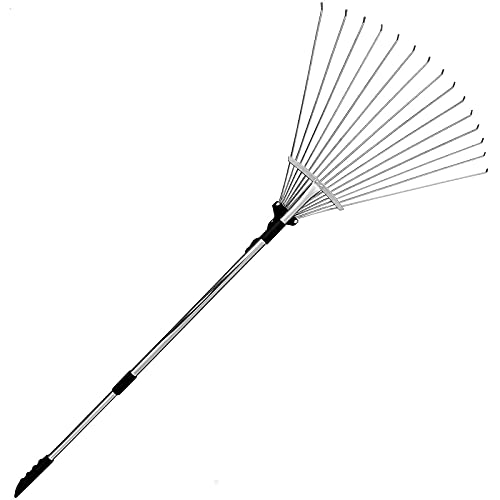 WJFLUCK Grass Rake for Lawn, Garden Leaf Rake, Adjustable Lawn Grass Rake, for Grass Cleaning Fallen Leaves Weeds, Adjustable Gardening Tools (165cm)