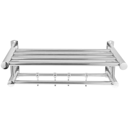 OSALADI Bathroom Towel Rack with,Double Bathroom Towel Rack with Shelf,Wall Mounted Double Towel bar with Shelf Stainless Steel Hotel Bath Rack,Silver