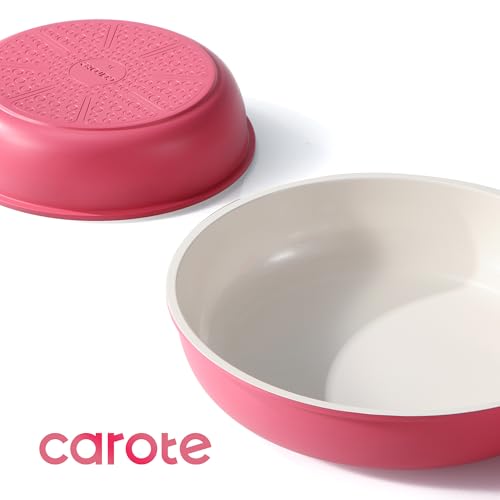 CAROTE Ceramic Pots and Pans Set Non Stick, Nonstick Kitchen Cookware Sets with Lid, Detachable Handle Sauté Pan Set, Non Toxic Frying Pan, Oven Safe, Induction Ready, Pink - Image 6