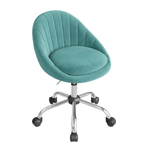 WOLTU Silla de Escritorio y Oficina Con Ruedas, Giratoria Con Respaldo Amplio, Ergonómica de Estudio y Salón, Terciopelo, Marco Metálico, Turquesa, BS167ts
