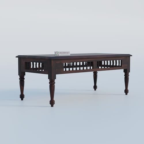 Image of Jangid Handicraft Solid Wood Coffee Table for Living Room | Wooden Center Table | Rectangular Coffee Table | Tea Table for Sofa | Modern Sofa Table for Hall | Sheesham, Walnut Finish