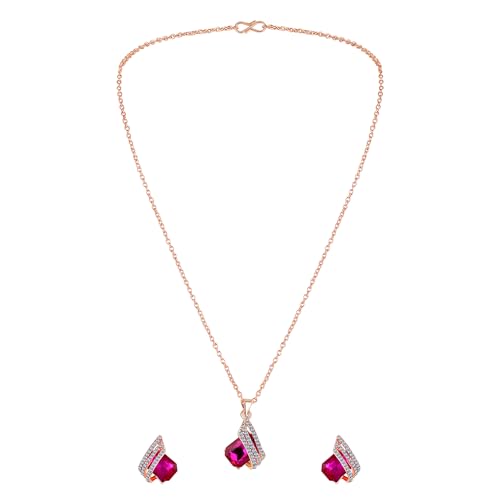 Pink Crystal Angel Wings Pendant Set