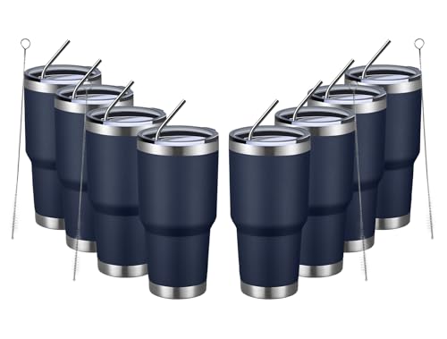 Image of MEWAY 30oz Insulated Tumbler With Lids and Straws,Stainless Steel Double Vacuum Coffee Tumbler Cup, Brush, Durable Powder Coated Coffee Cup for Cold & Hot Drinks(Navy,8 PACK)