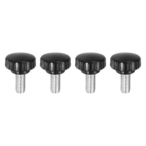sourcing map 4pcs Knurled Clamping Knobs M10 x 20mm Metric Zinc Plated Carbon Steel Male Thread Thumb Screw on Type 30mm Plastic Round Head Threaded Hand Bolt Stud Knobs Black