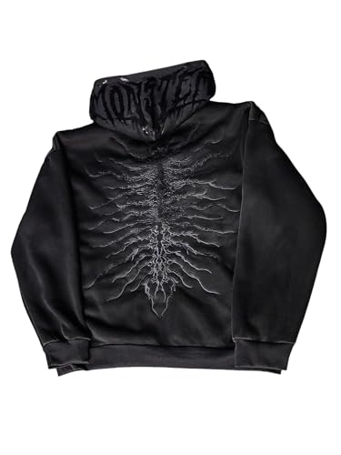 COZYEASE Men's Oversized Hoodies Animal Embroidered Long Sleeve Gothic Hooded Sweatshirt
