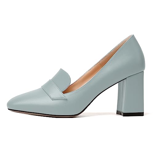 Image of MODENCOCO Womens Sexy Formal Matte Slip On Square Toe Work Block High Heel Loafers Shoes 3.5 Inch