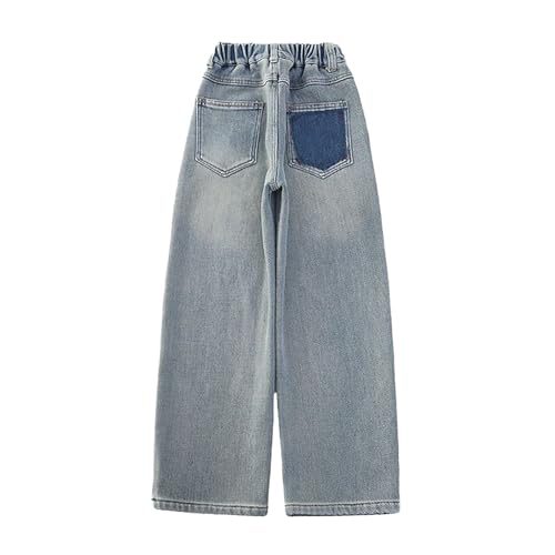 Kids Girls Baggy Jeans Wide Leg Casual Elastic Waistband Pants Fall High 𝐑ise Straight Leg 𝐕intage Denim Trousers