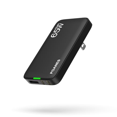 65W GaN USB C Charger 3-Port Flat USB C Wall Charger with USB A Fast Charging Slim Foldable Plug for MacBook Air iPad Pro iPhone 17/16/15 Series Galaxy(Black-65W)