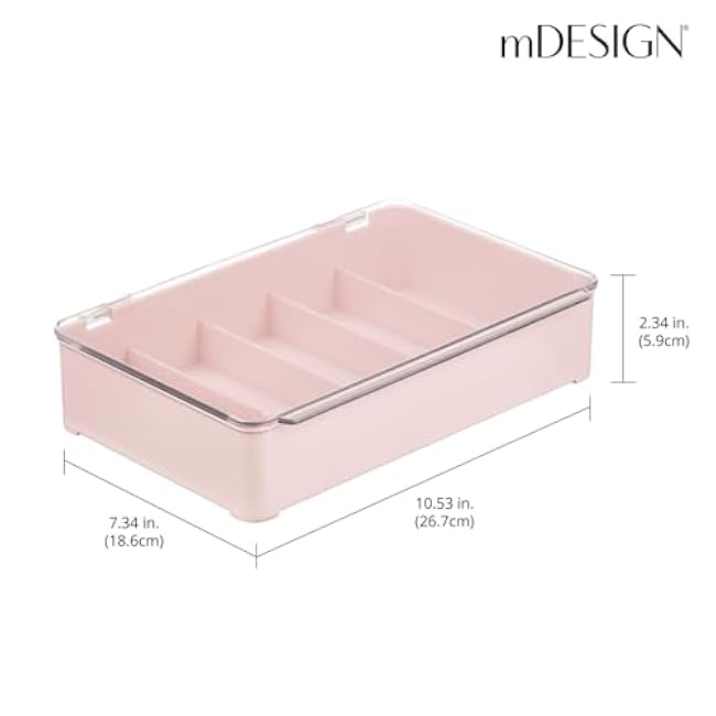 mDesign Plastic Stackable Eyeglass Case Storage Organizer with Hinged Lid for Unisex Sunglasses, Reading Glasses, Fashion Eye Wear, Protective Glasses, 5 Sections, Ligne Collection, 2 Pack, Light Pink